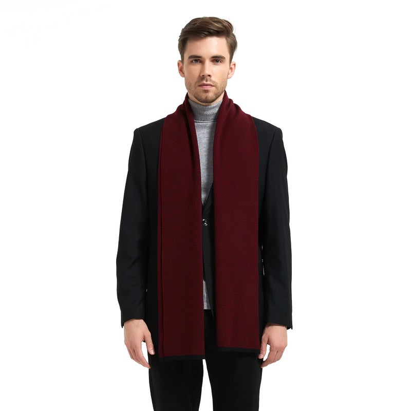 LanHong Men Winter Cashmere Scarf Wool Soft Warm Knitted Casual Scarves for Men (Wine red) - Image 1