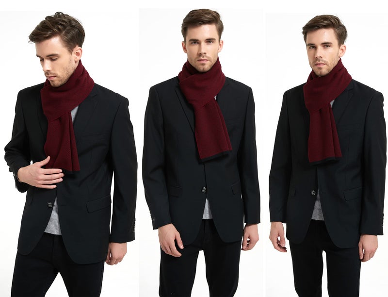 LanHong Men Winter Cashmere Scarf Wool Soft Warm Knitted Casual Scarves for Men (Wine red) - Image 3