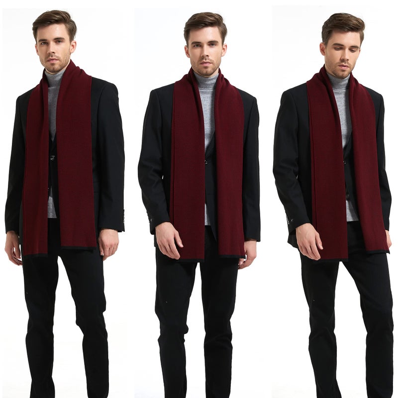 LanHong Men Winter Cashmere Scarf Wool Soft Warm Knitted Casual Scarves for Men (Wine red) - Image 2