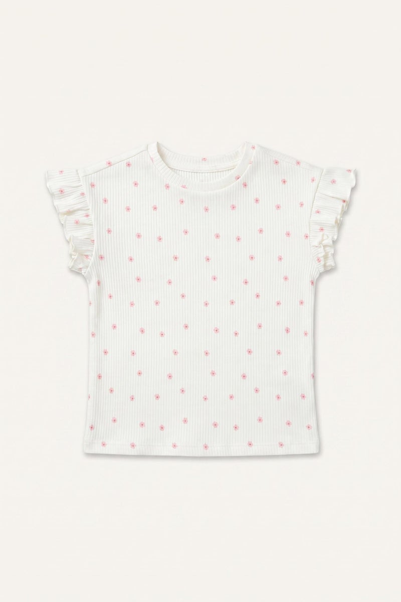 DeFacto Beige BabyGirl Baby Girl 2 piece Regular Fit Crew Neck Floral Set Casual - Image 5