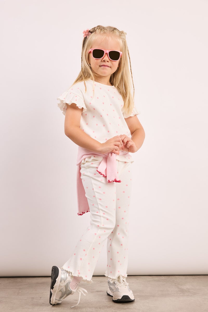 DeFacto Beige BabyGirl Baby Girl 2 piece Regular Fit Crew Neck Floral Set Casual - Image 1