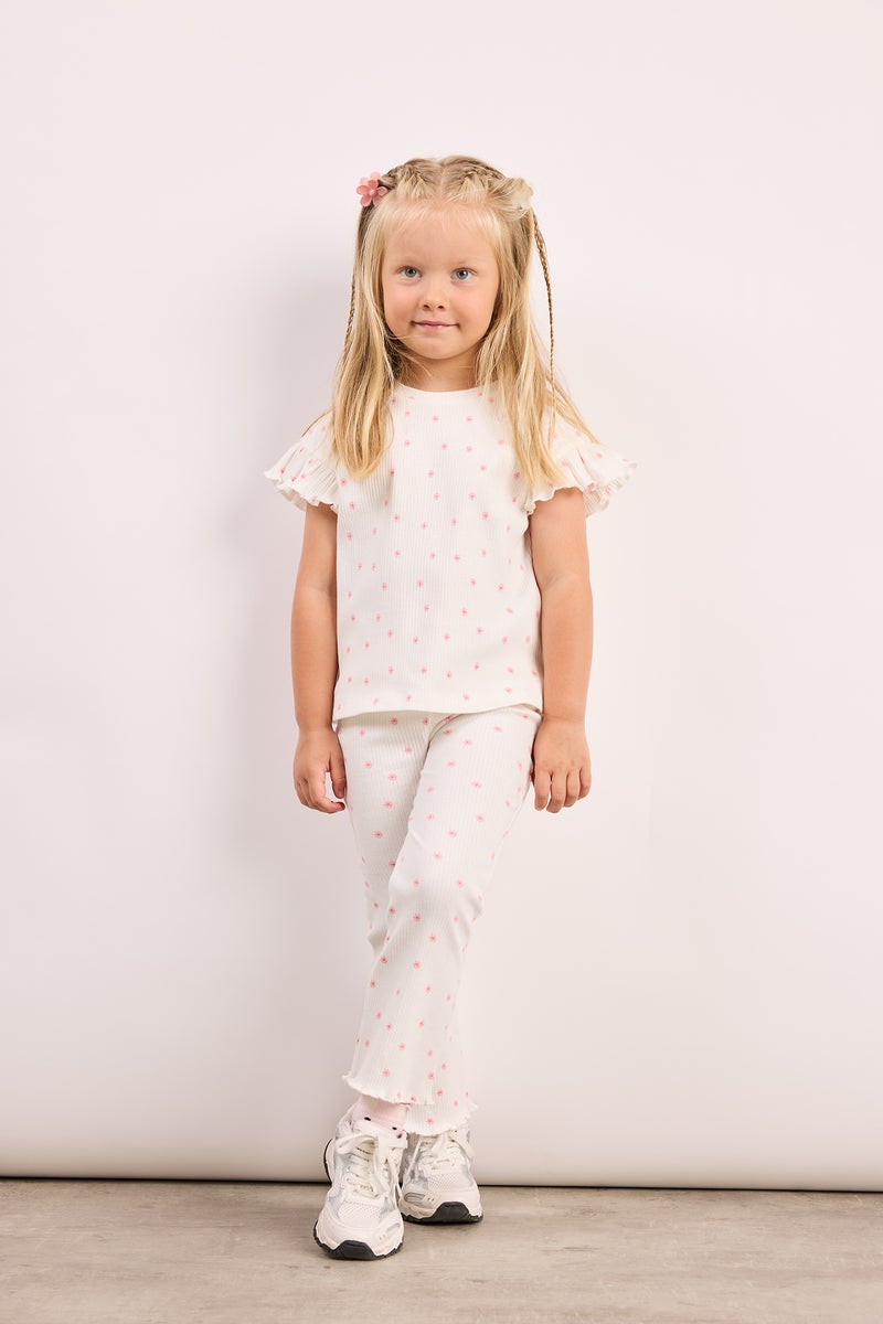 DeFacto Beige BabyGirl Baby Girl 2 piece Regular Fit Crew Neck Floral Set Casual - Image 2