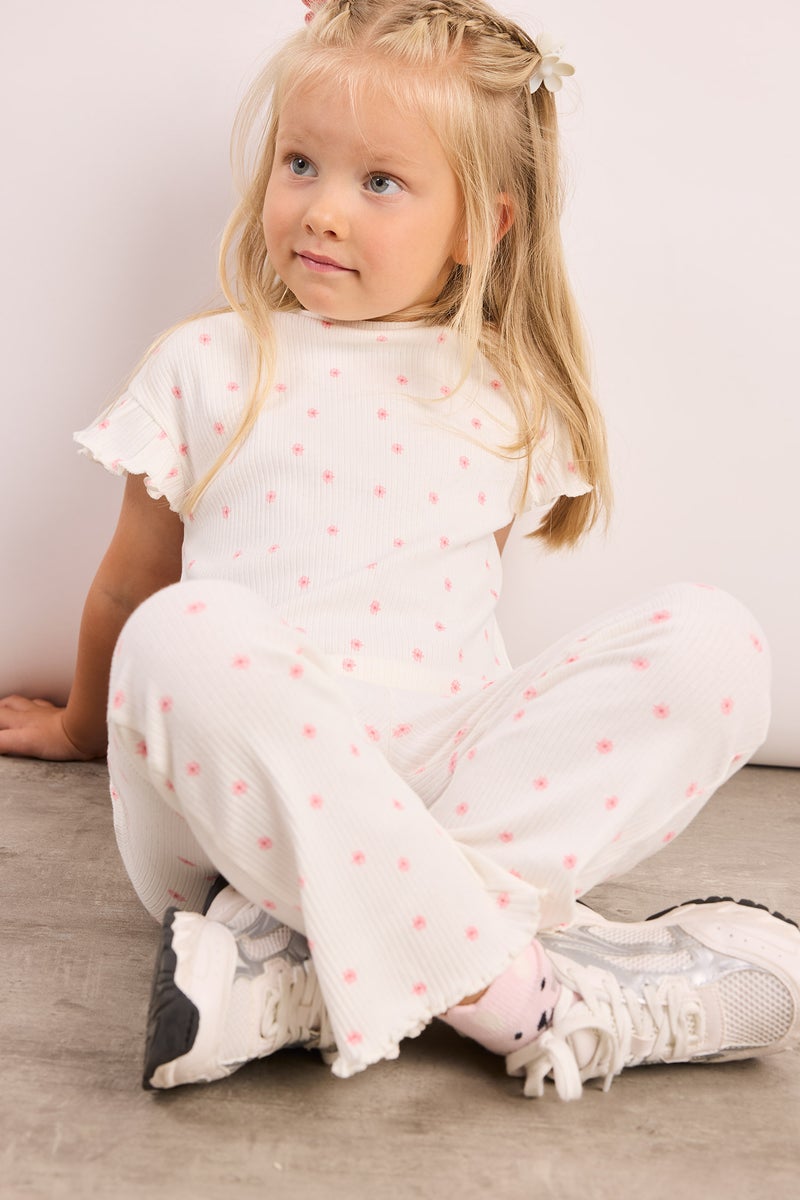 DeFacto Beige BabyGirl Baby Girl 2 piece Regular Fit Crew Neck Floral Set Casual - Image 3
