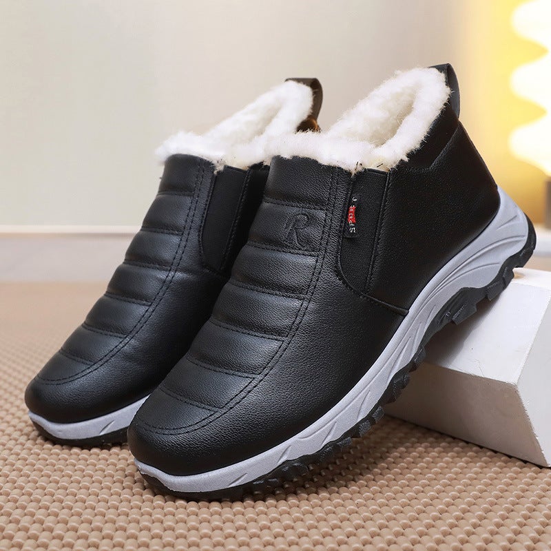 New Unisex Cotton Shoes Winter Plush Warm Boots Black [men's style] 