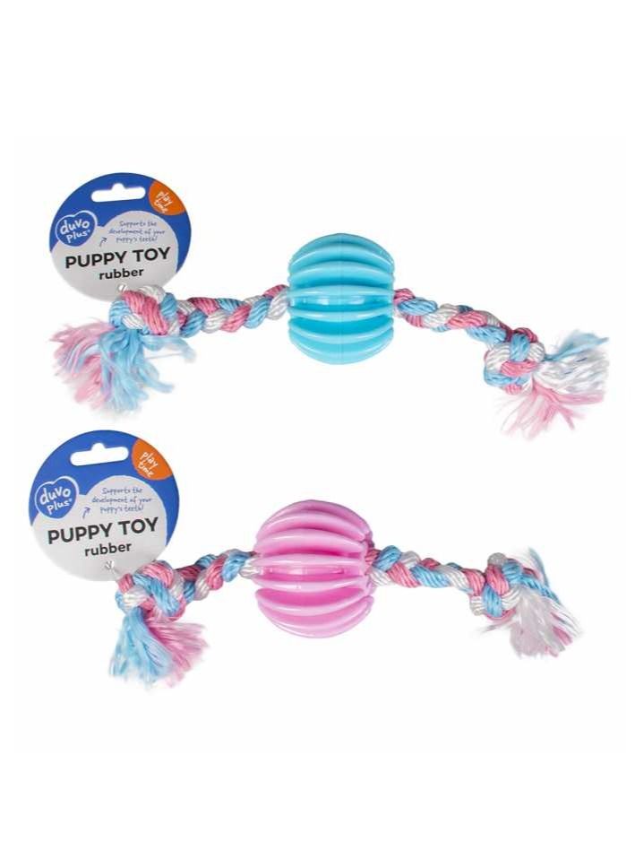 Duvo + Puppy Toy TPR Treat Ball With Nylon Rope 30cm - Image 1
