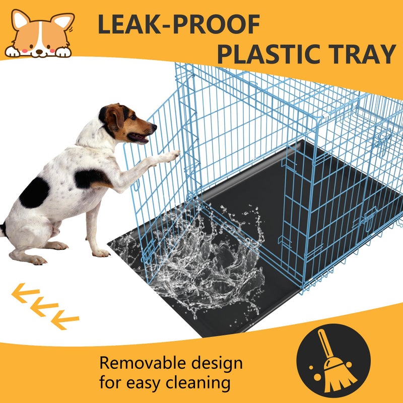 FDW Dog Crate for Medium Dogs 36 Inch Folding Metal WirePet Cage Double Door W/Divider Panel Indoor Outdoor Kennel Leak-Proof Plastic Tray,Blue - Image 5