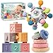 spring flower SpringFlower 3 in 1 Montessori Toys for Babies 03612 Months Rattle Teether Baby Blocks Soft Stacking Rings Sensory Developmental Education ToysGift for Toddler Baby 0361218 Months - Image 2