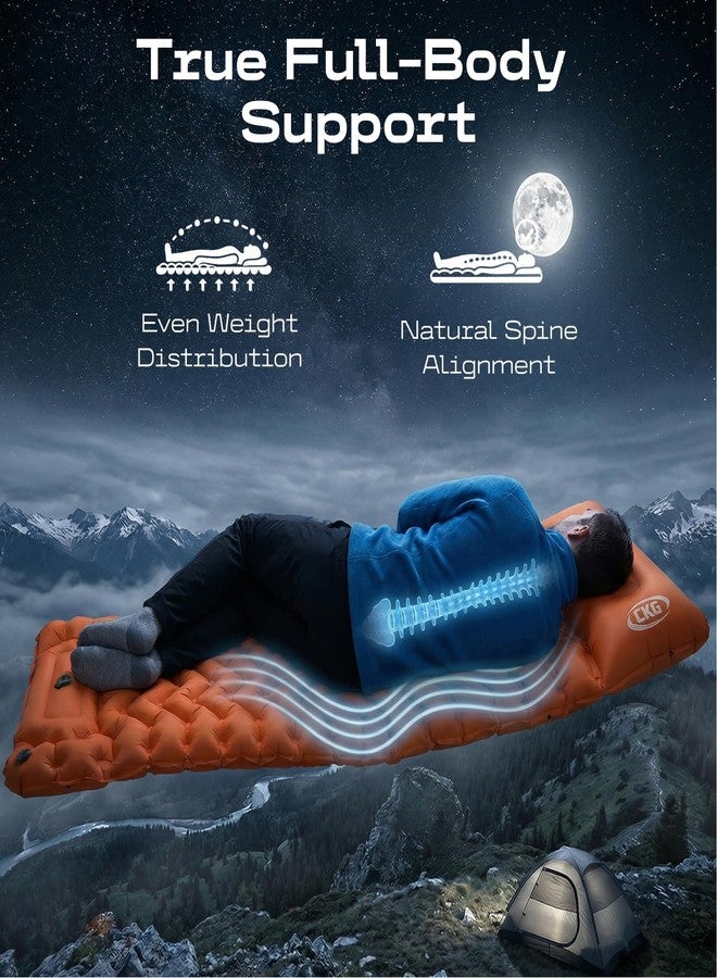 CKG Camping Sleeping Pad with Thermal Barrier, Ultralight Camping Mat 4in Thick with Pillow, Built-in Foot Pump Self Inflating Sleeping Pad for Hiking Tent Road Trip Car Camp Travel Gear, Orange - Image 3