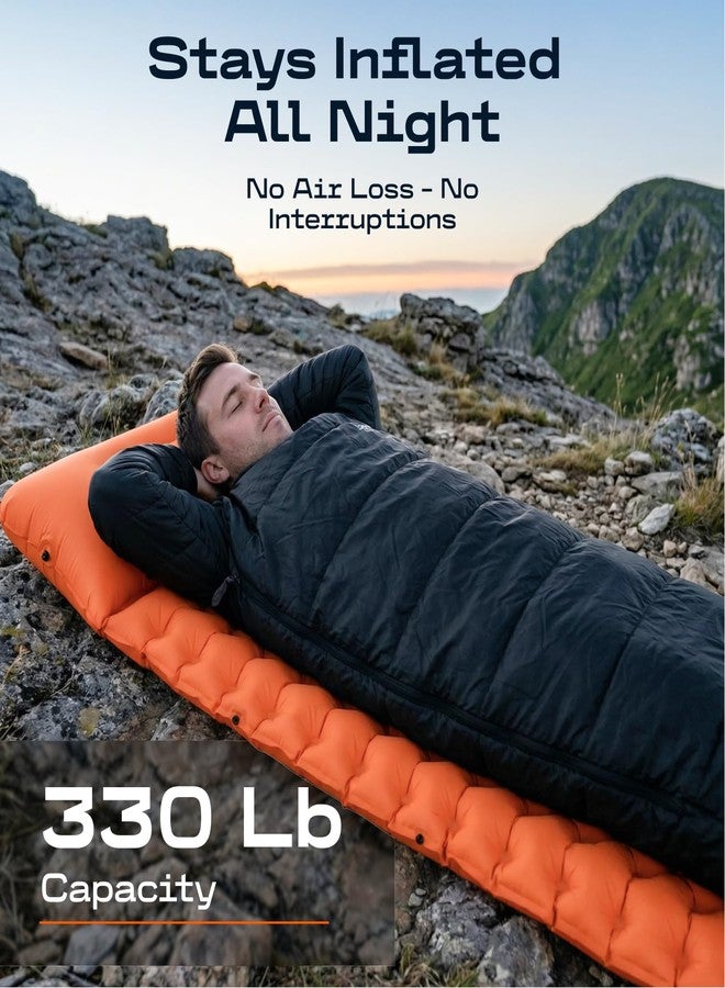 CKG Camping Sleeping Pad with Thermal Barrier, Ultralight Camping Mat 4in Thick with Pillow, Built-in Foot Pump Self Inflating Sleeping Pad for Hiking Tent Road Trip Car Camp Travel Gear, Orange - Image 2