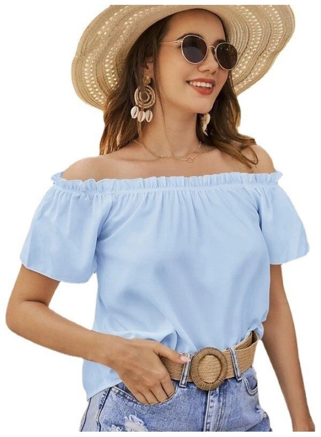 European And American Women's Clothing Spring And Summer New Off-shoulder Ruffled Shirt For Women - Image 2