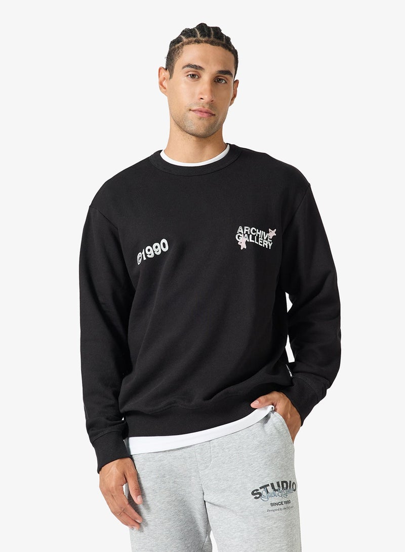 جاك اند جونز سويت شيرت بياقة دائرية بقصة عادية وطبعة - Image 1