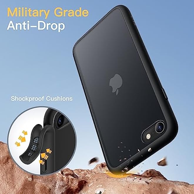 JETech Matte Case for iPhone SE 32 20222020 iPhone 87 47Inch Shockproof Military Grade Drop Protection Frosted Translucent Back Phone Cover AntiFingerprint Black - Image 3