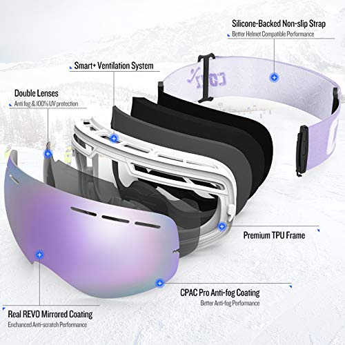 COPOZZ Ski Goggles, OTG Snowboard Goggles Anti Fog UV Protection Lens, Polarized for Options - Image 2