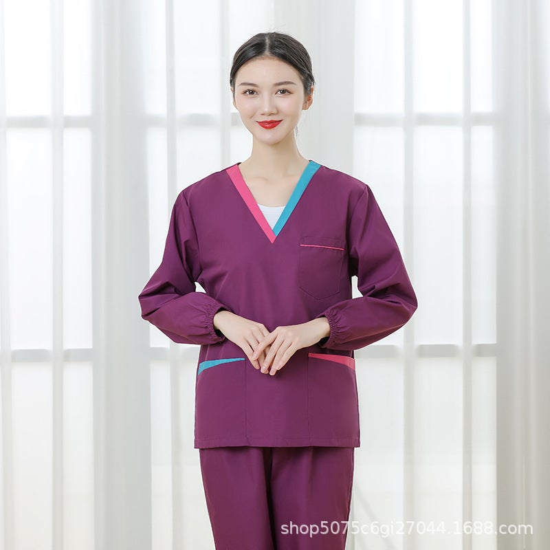Hand Washing Clothes Set Women'S Short-Sleeved Mandarin Duck Collar Isolation Clothes Operating Room Doctor Beauty Salon Long-Sleeved Hospital Work Clothes - Image 1