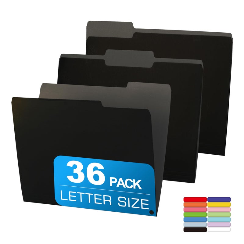 YNXPTBNC 36 Packs Colored File Folders,Black File Folders Letter Size,1/3 Cut Tabs File Folder,Two-Tone File Folders for School,Office,and Home Organization - Image 1
