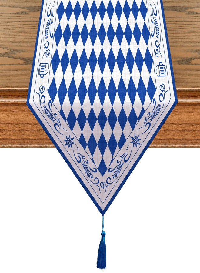 Moitkptt Oktoberfest Table Runner with Tassels 12 x 71 Inch Blue and White Table Decorations for Octoberfest Party, Beers Festival Dresser Scarves for Dinner Party Decor Supplies - Image 1