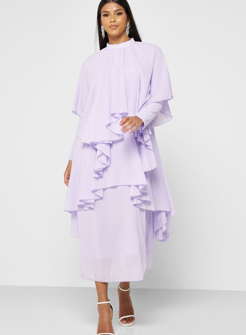 Khizana Lavender Ruffle Chiffon Dress  - Image 4