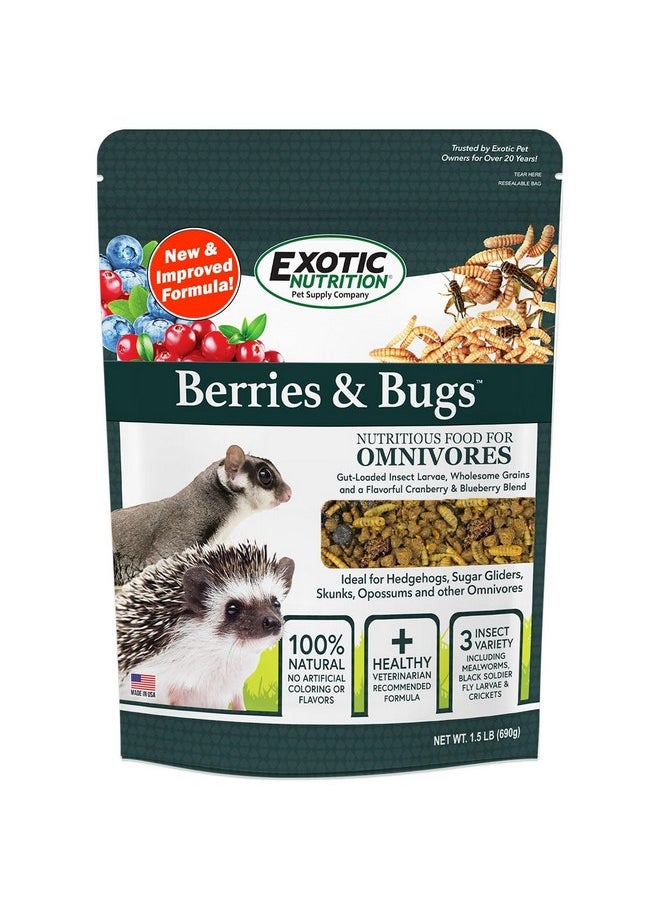EXOTIC NUTRITION Berries & Bugs - All Natural High Protein High Fiber Food for Hedgehogs, Skunks, Opossums, Sugar Gliders - Universal Insectivore Diet with Fruit, Gut-Loaded Insects, & Healthy Vitamins (1.5 lb)  - Image 1