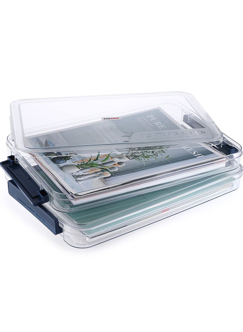 SYOSI 2 Pack Clear Plastic Stackable Storage Box with Lids Stackable Storage Bins Paper Storage Box Containers for Organizing A4 File Paper, Document, Photo, Scrapbook(Small, Blue) - Image 2