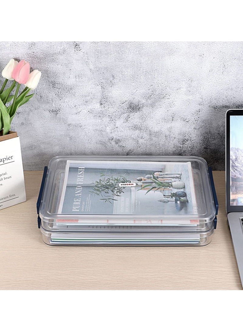 SYOSI 2 Pack Clear Plastic Stackable Storage Box with Lids Stackable Storage Bins Paper Storage Box Containers for Organizing A4 File Paper, Document, Photo, Scrapbook(Small, Blue) - Image 3