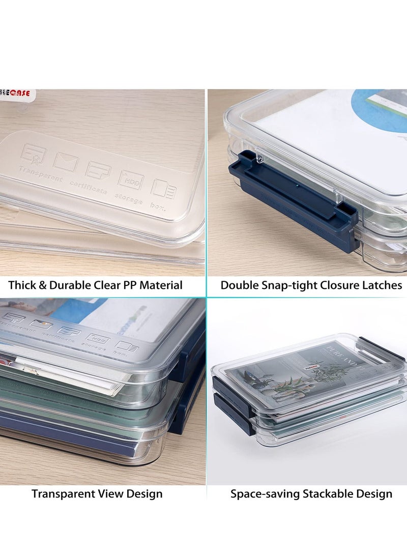 SYOSI 2 Pack Clear Plastic Stackable Storage Box with Lids Stackable Storage Bins Paper Storage Box Containers for Organizing A4 File Paper, Document, Photo, Scrapbook(Small, Blue) - Image 5