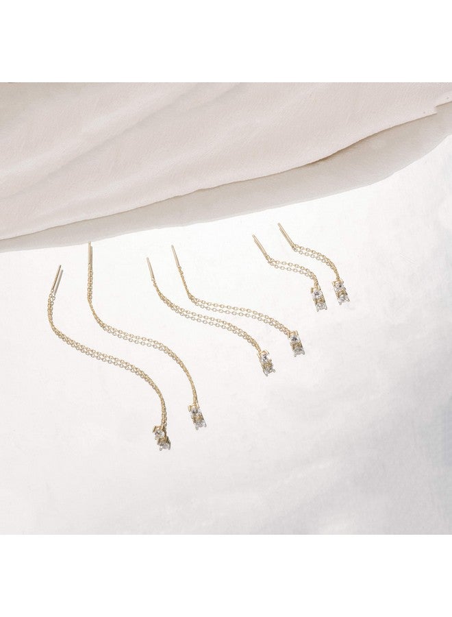 إس.ليف أقراط خيط Cz من الفضة الإسترلينية للنساء بطول 6 سم - Image 4