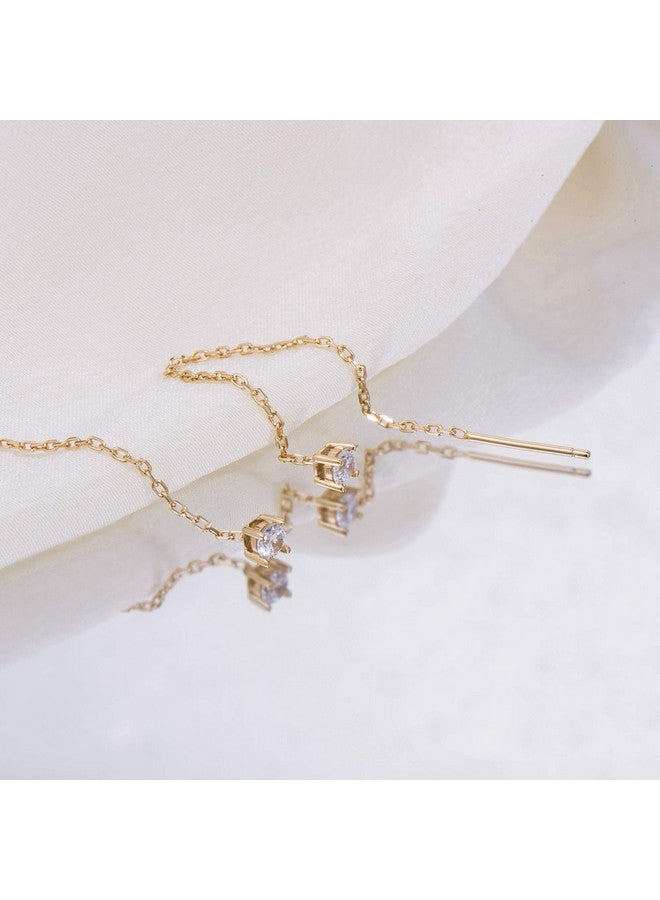 إس.ليف أقراط خيط Cz من الفضة الإسترلينية للنساء بطول 6 سم - Image 3