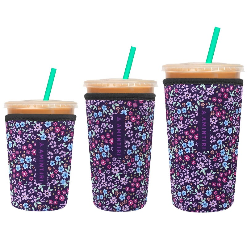 Amintiri 3 Pack Reusable Sleeve for Iced Coffee Cup  Coffee Neoprene Sleeve for Iced&Hot Drinks  Coffee Sleeve Compatible with Starbucks  Dunkin Coffee Cup. (Garden World) - Image 1