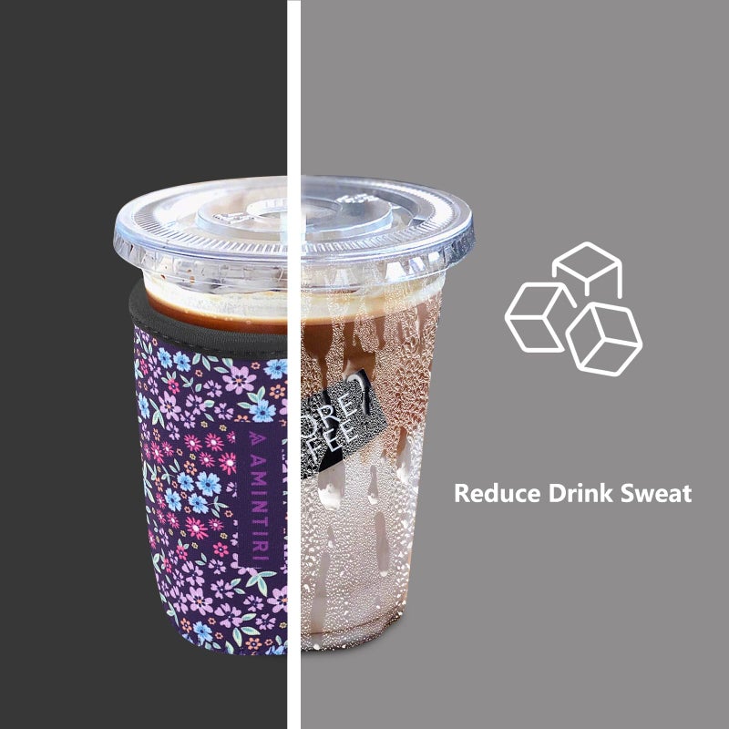 Amintiri 3 Pack Reusable Sleeve for Iced Coffee Cup  Coffee Neoprene Sleeve for Iced&Hot Drinks  Coffee Sleeve Compatible with Starbucks  Dunkin Coffee Cup. (Garden World) - Image 3