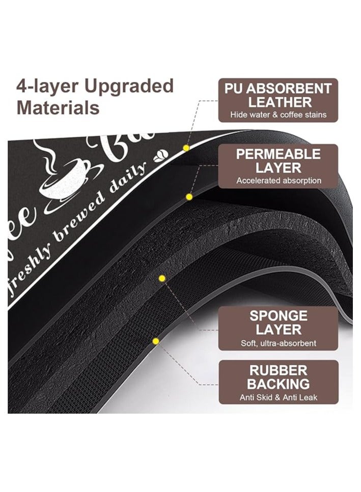 سجادة القهوة - مناسبة لطاولة المطبخ، وعاء القهوة، ماكينة القهوة، ملحقات بار القهوة، أدوات المائدة، صينية ماصة للتجفيف، حصيرة تجفيف مقاومة للماء للغراء الخلفي (أسود) - Image 2