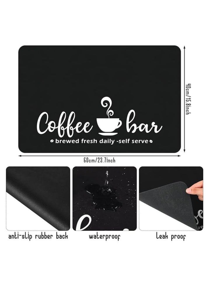 سجادة القهوة - مناسبة لطاولة المطبخ، وعاء القهوة، ماكينة القهوة، ملحقات بار القهوة، أدوات المائدة، صينية ماصة للتجفيف، حصيرة تجفيف مقاومة للماء للغراء الخلفي (أسود) - Image 5
