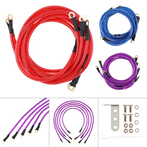 DriSentri 5 Point Car Universal Earth Ground Cables Grounding Wire System Kit High Performance Improve Power for Car Truck, Red - Image 2