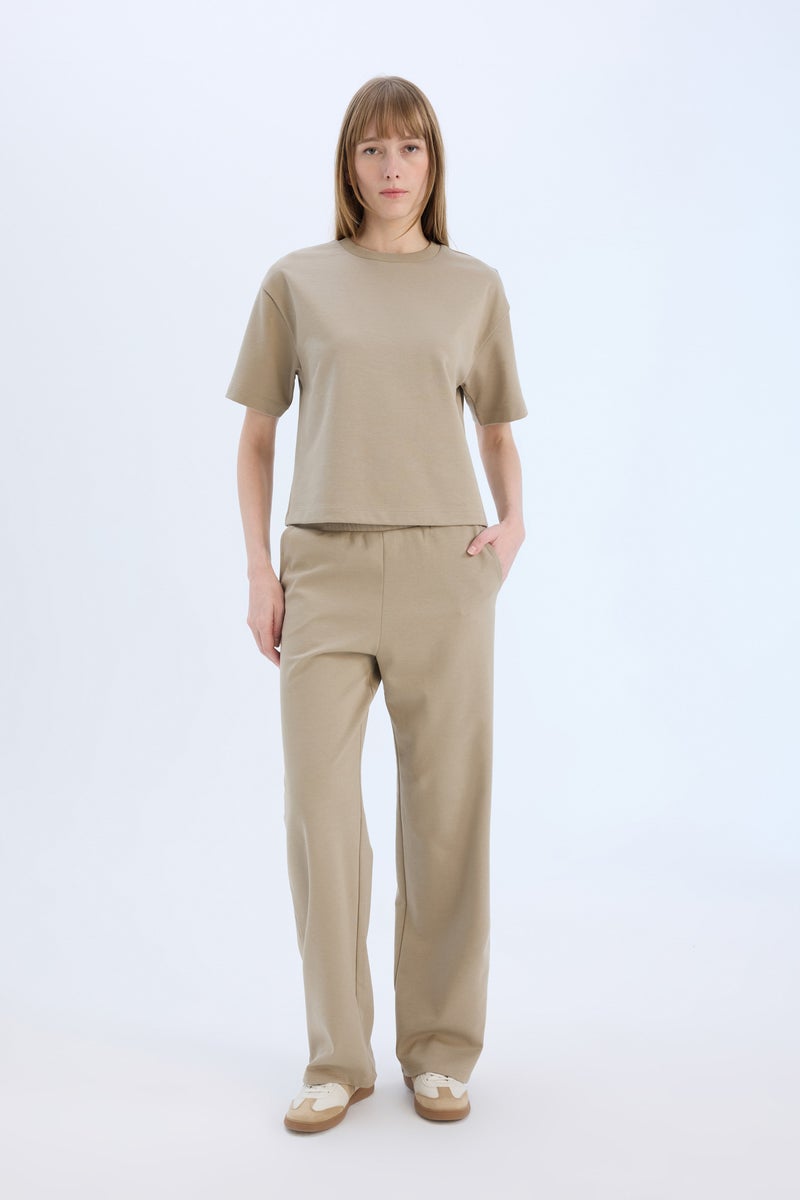 DeFacto Beige Woman Oversize Fit Crew Neck Short Sleeve T-Shirt Casual - Image 2