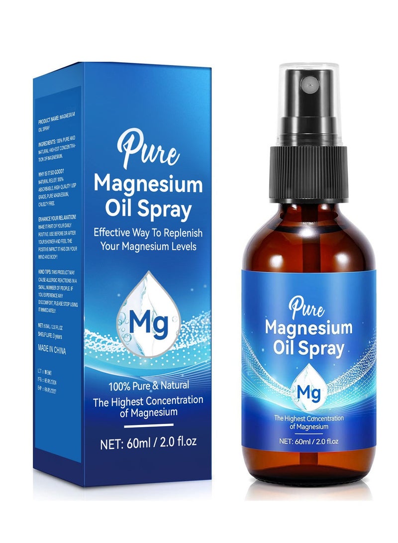 بيور رذاذ زيت المغنيسيوم النقي ، رذاذ المغنيسيوم للنوم والقلق - 100٪ نقي وطبيعي ، خالي من الغلوتين ، رذاذ مغنيسيوم غير معدل وراثيا للقدمين ، رذاذ جسم ماجيكال موضعي من المغنيسيوم - 2.02 أونصة سائلة - Image 1