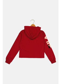 FILA Kids Girl Sportswear Fit Long Sleeves Hooded Sweatshirts, Dark Red  - Image 2