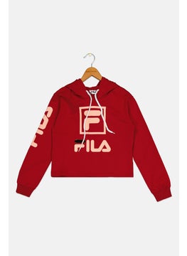 FILA Kids Girl Sportswear Fit Long Sleeves Hooded Sweatshirts, Dark Red  - Image 1
