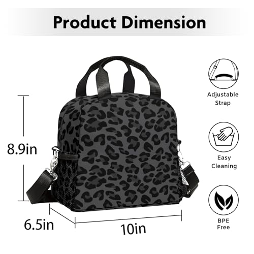WOBAGMEN Lunch Bag for Women, Insulated Lunch Box With Adjustable Shoulder Strap, Small Reusable Tote for Girls Adults Work School (black leopard) - Image 5