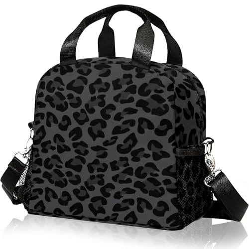 WOBAGMEN Lunch Bag for Women, Insulated Lunch Box With Adjustable Shoulder Strap, Small Reusable Tote for Girls Adults Work School (black leopard) - Image 1