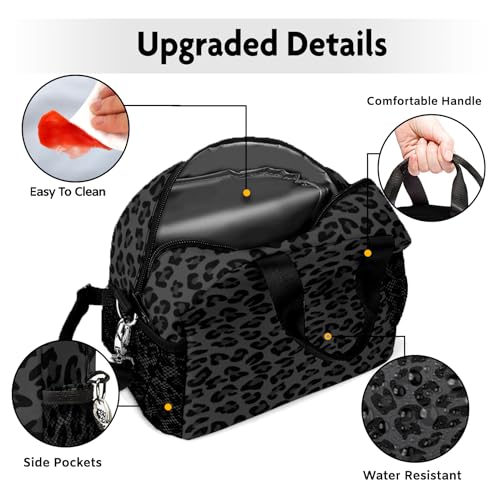 WOBAGMEN Lunch Bag for Women, Insulated Lunch Box With Adjustable Shoulder Strap, Small Reusable Tote for Girls Adults Work School (black leopard) - Image 4