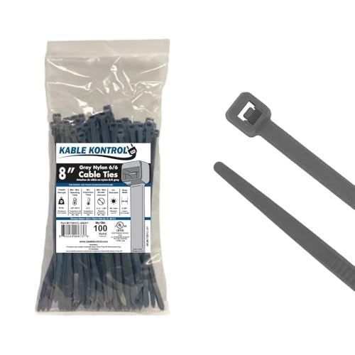Kable Kontrol Gray Zip Ties 8 Inch 100 Pcs, 50 Lbs Tensile Strength, Self-Locking Nylon Colored Cable Ties Wire Wraps for Indoor or Outdoor Use - Image 1