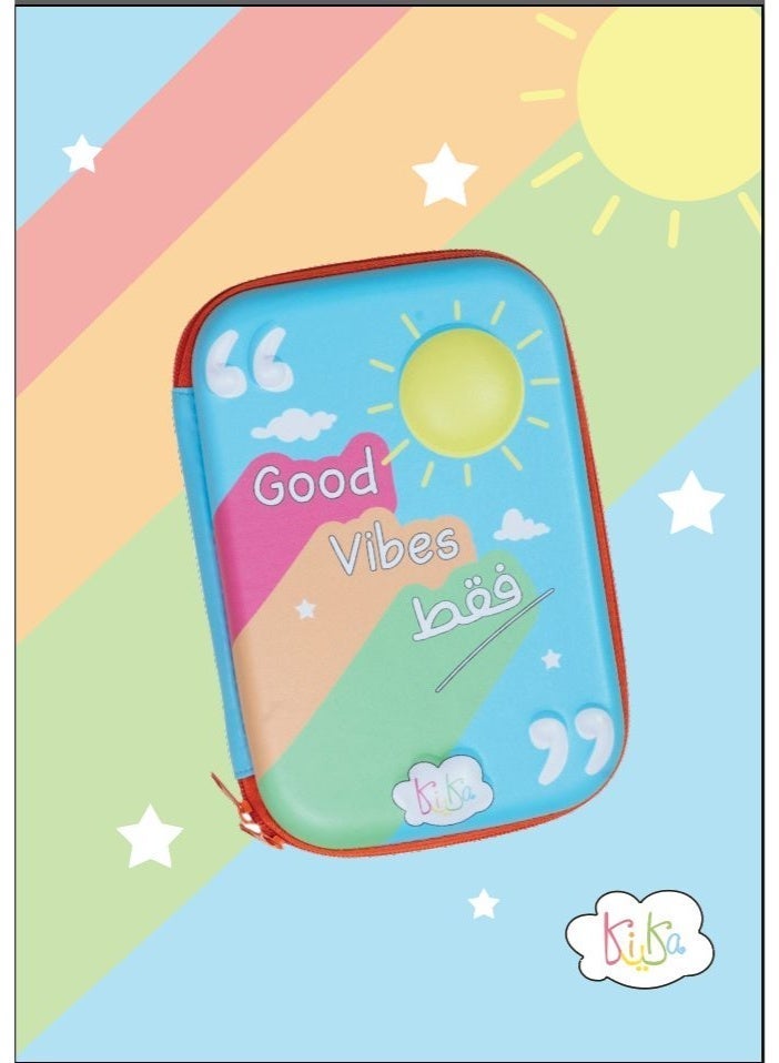 Kika Big EVA Good Vibes Faqat Pencil Case with Zipper | Hard Shell | Multi-Compartment School Stationery Organizer. - Image 1