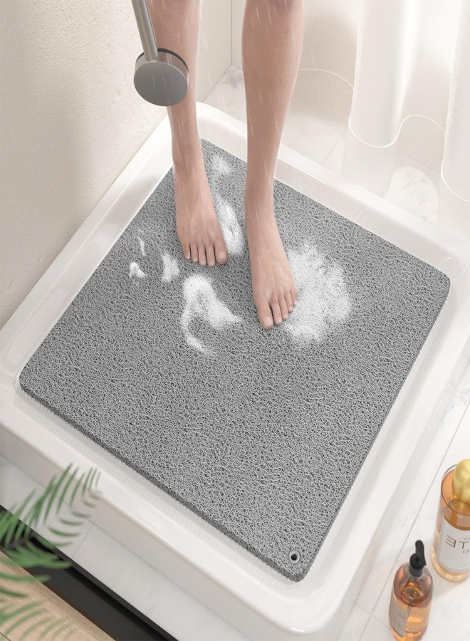 HITSLAM Non Slip Shower Mat for Textured Tub Floor, 21x21 Inch Square Loofah Bath Mat for Inside Shower Stall, Quick Drying, No Suction Cups, Grey - Image 1