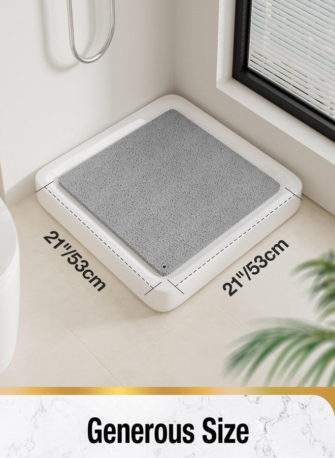 HITSLAM Non Slip Shower Mat for Textured Tub Floor, 21x21 Inch Square Loofah Bath Mat for Inside Shower Stall, Quick Drying, No Suction Cups, Grey - Image 2