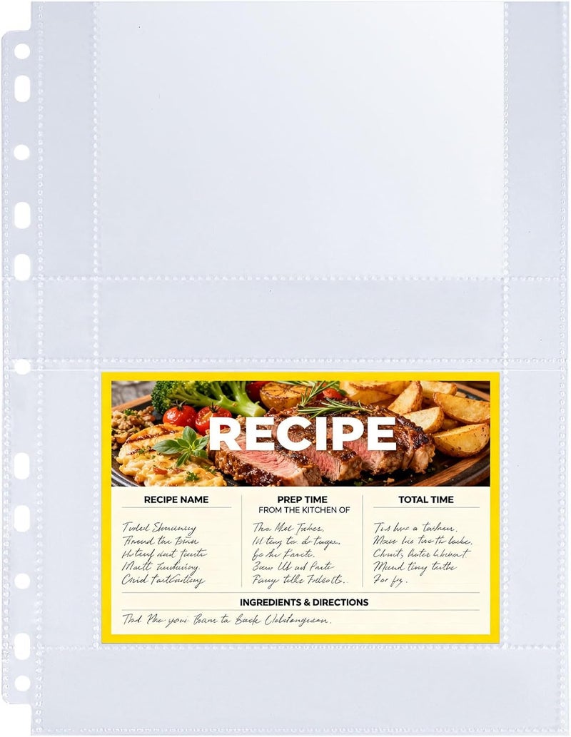 Zofly 30 Pack 120 Pockets 4x6 Recipe Card Sleeves,3 Ring Binder Recipe Card Protector Pages,Double Sided 2 Pocket Refill Sheets for Recipe Book, 8.5x11 Inch Top Loading Clear Sleeve Sheets - Image 1