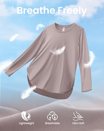 G4Free Women's Tunic Sun Shirt Long Sleeve Workout Tops UPF 50+ Outdoor Gym Hiking UV Shirts Quick Dry Lightweight(Gray Lilac,M) - Image 4