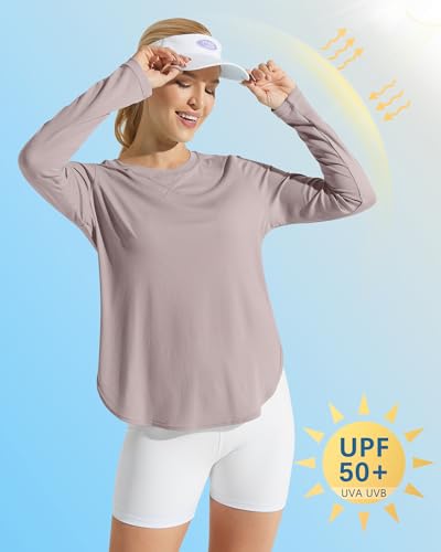 G4Free Women's Tunic Sun Shirt Long Sleeve Workout Tops UPF 50+ Outdoor Gym Hiking UV Shirts Quick Dry Lightweight(Gray Lilac,M) - Image 5