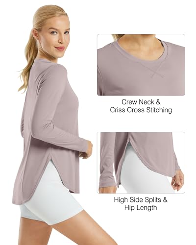 G4Free Women's Tunic Sun Shirt Long Sleeve Workout Tops UPF 50+ Outdoor Gym Hiking UV Shirts Quick Dry Lightweight(Gray Lilac,M) - Image 3
