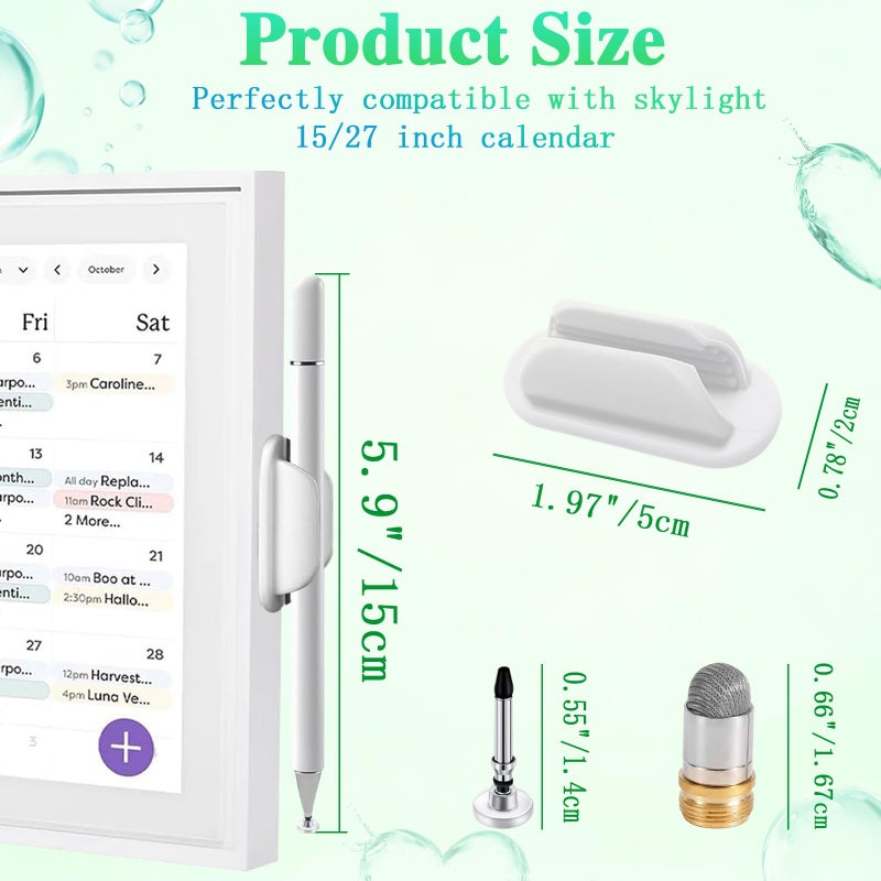 Luntak Stylus and Mount for Skylight Calendars 15/27 Inch, Dual Tip with Mesh and Disc Tip | Magnetic Pen Cap | Flexiple Stylus Holder Mount to Calendar,2 in 1 Multifunctional Capacitive Stylus Pen-White - Image 2