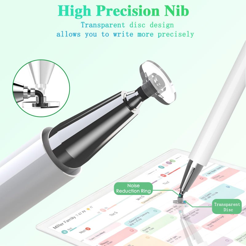 Luntak Stylus and Mount for Skylight Calendars 15/27 Inch, Dual Tip with Mesh and Disc Tip | Magnetic Pen Cap | Flexiple Stylus Holder Mount to Calendar,2 in 1 Multifunctional Capacitive Stylus Pen-White - Image 4