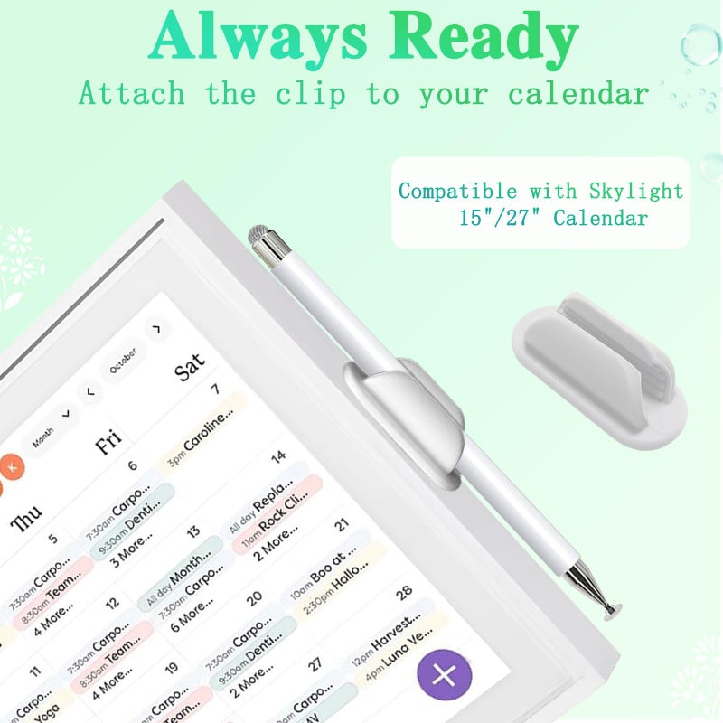 Luntak Stylus and Mount for Skylight Calendars 15/27 Inch, Dual Tip with Mesh and Disc Tip | Magnetic Pen Cap | Flexiple Stylus Holder Mount to Calendar,2 in 1 Multifunctional Capacitive Stylus Pen-White - Image 5